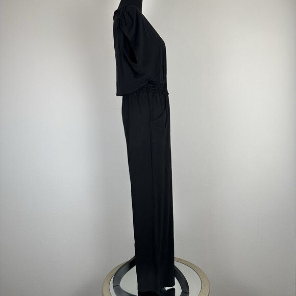 Max Studio Jumpsuit Womens Small Black Stretch Straight Leg Back Cutout Casual - Picture 5 of 14